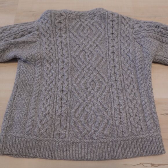 Aran Crafts Women M Sweater Cable Knit Merino Wool Pullover Gray Chunky Marled - Picture 7 of 12